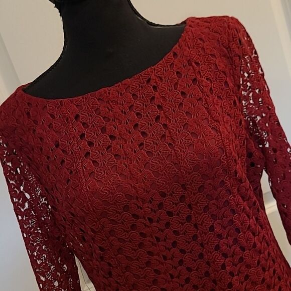 Rabbit Rabbit Rabbit Designs sz 10 burgundy red poly lace dress NWT - Picture 2 of 11